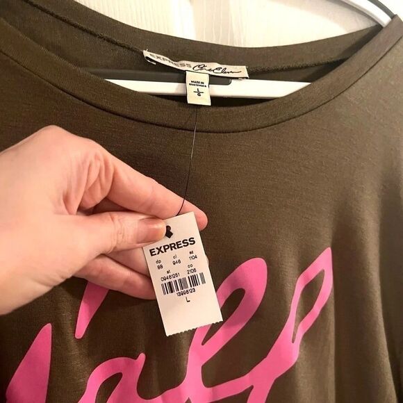 Express Army Green Tie Front Tee Short Sleeve Top y’all nwt large - Picture 2 of 8